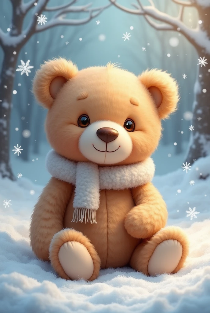 Cute teddy bear in the snow
