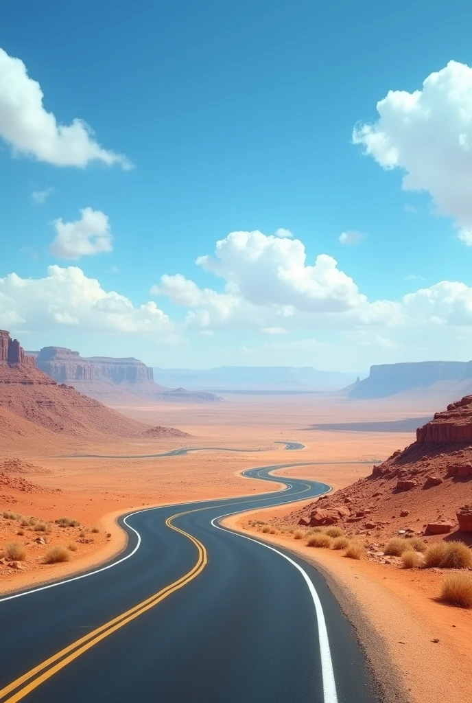 road seen from the sky making a slight curve to the right in a semi desert seen from the sky