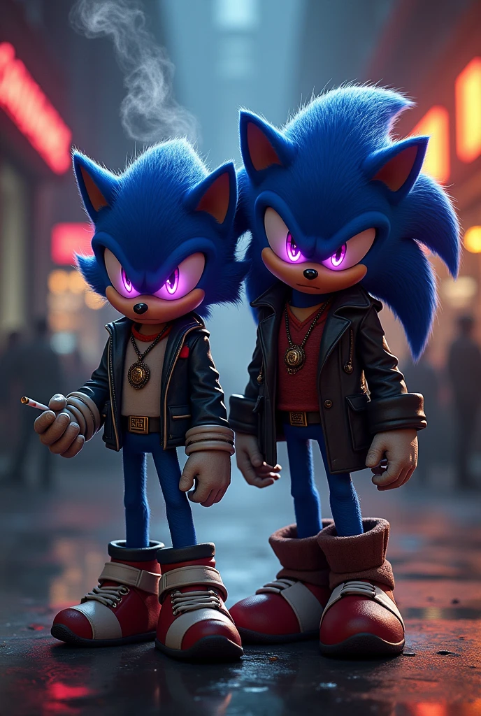 SWAG SONIC AND MINION WITH SHARINGAN SMOKES A CIGARETTE PUMPED UP THEY ARE COOL AND SERIOUS AND THEY ARE GOING COLDCOOL COMING SONIC'S EYES ARE GLOWING PURPLE ON THE STREET MAFIA ARE COOL SUPER THEY ARE WALKING AND SMOKING