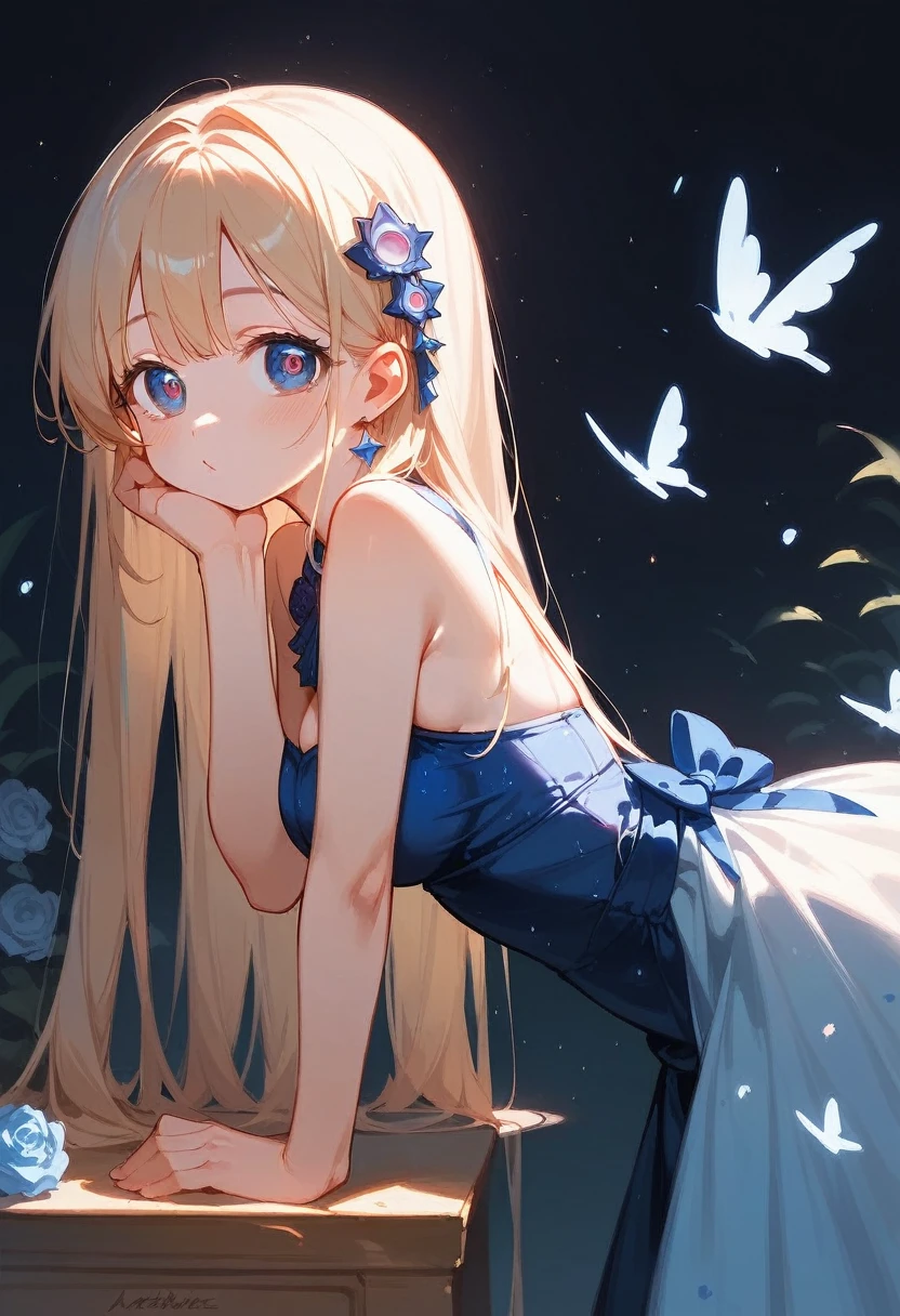 master piece , best quality , ultra detailed , woman , beautiful eyes , kawaii , cute , (masterpiece, finely detailed beautiful eyes: 1.2), ultra-detailed, illustration, 1girl, party dress,(leaning forward,:1.2),normal breasts,from side