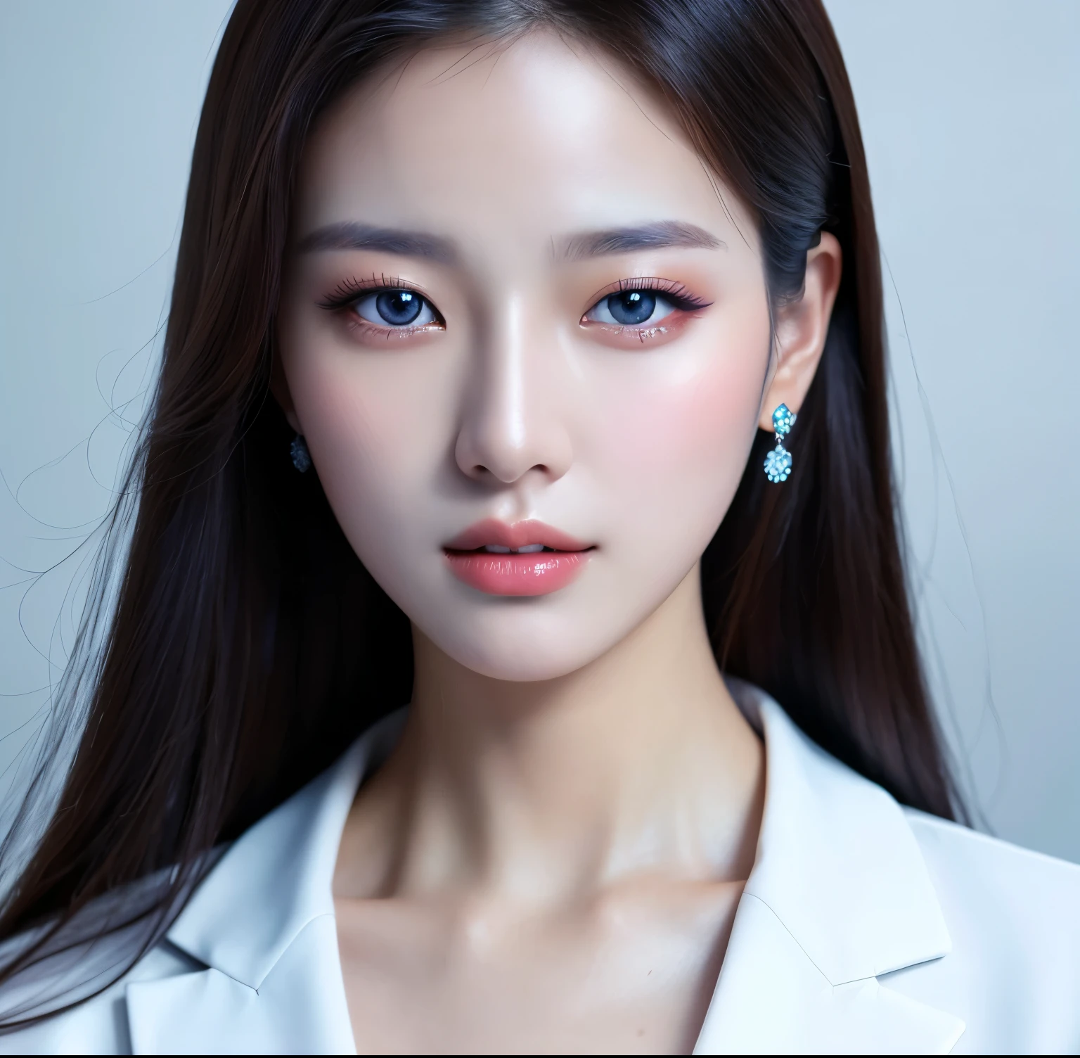 Close up portrait of woman in blue suit and white shirt, Elegant digital art, High-quality portraits, Shiny digital painting, Digital Art Images, Beautiful digital art, Elegant digital painting, Portraits of Korean female idols, Beautiful digital painting, Realistic cute girl drawing, high quality digital painting, TWICE&#39;s Tzuyu, Professional Profile Photo, Korean Girls