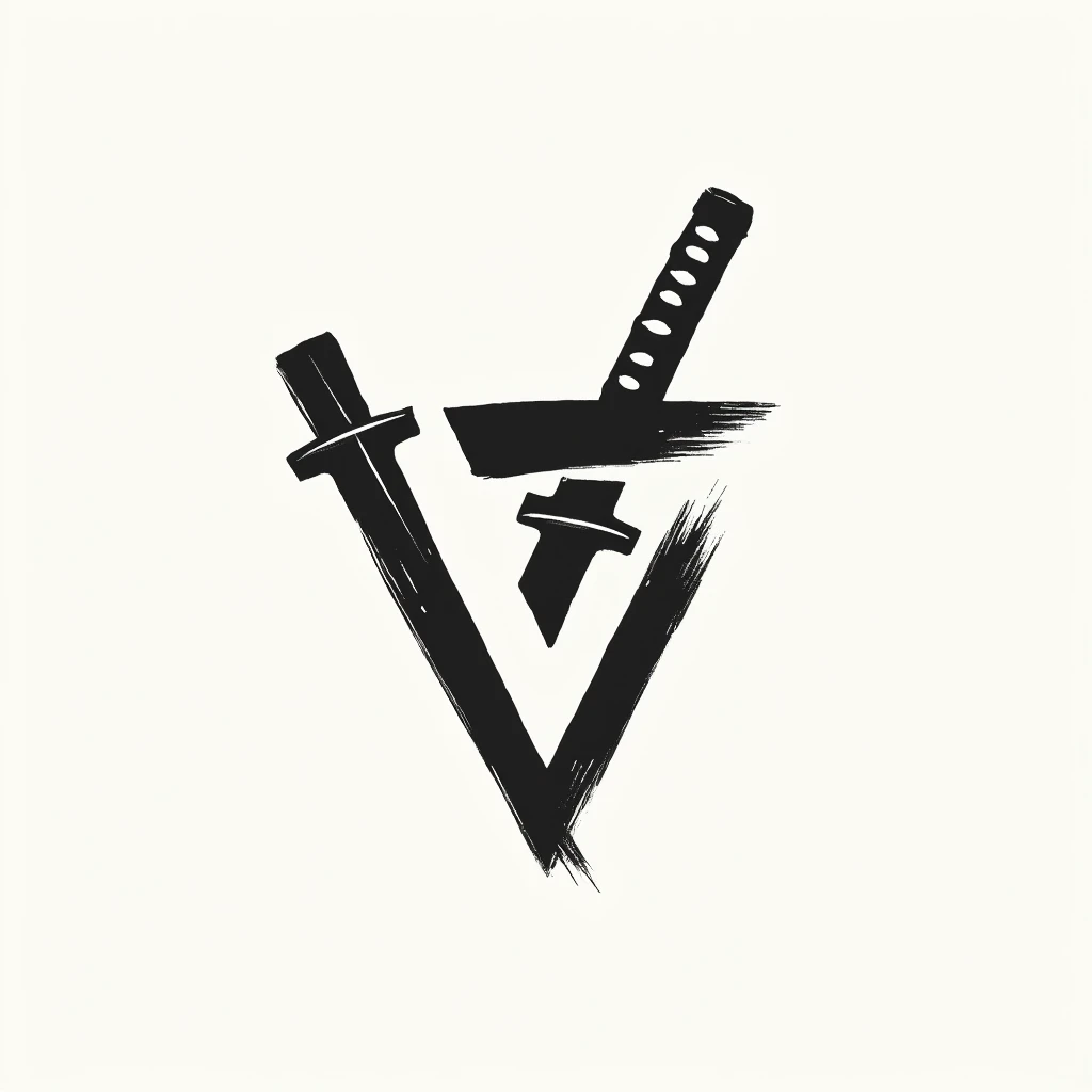 "Design a classic logo that embodies samurai culture by using a stylized 'V' formed by a katana's blade and sheath, symbolizing precision and strength. The 'V' could also incorporate elements of a samurai helmet (Kabuto) or be rendered in bold Japanese calligraphy strokes to reflect the discipline and artistry of the samurai. The design should be monochromatic, inspired by traditional Japanese ink paintings, capturing the timeless elegance and honor of samurai heritage."
This version captures the essence in a more compact form.