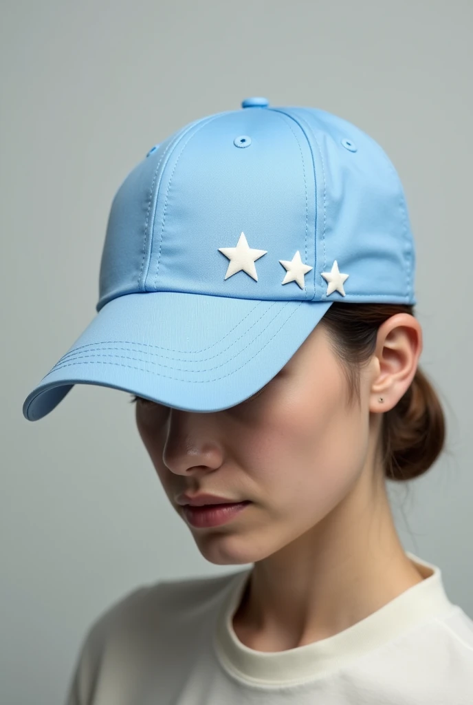 Put on a light blue cap 5 small white horizontal stars. Only 5 stars, no more
