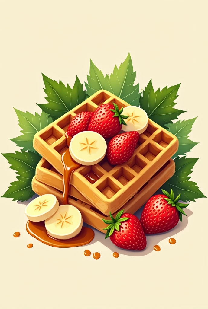 Logo for square waffles with maple syrup, strawberries and banana