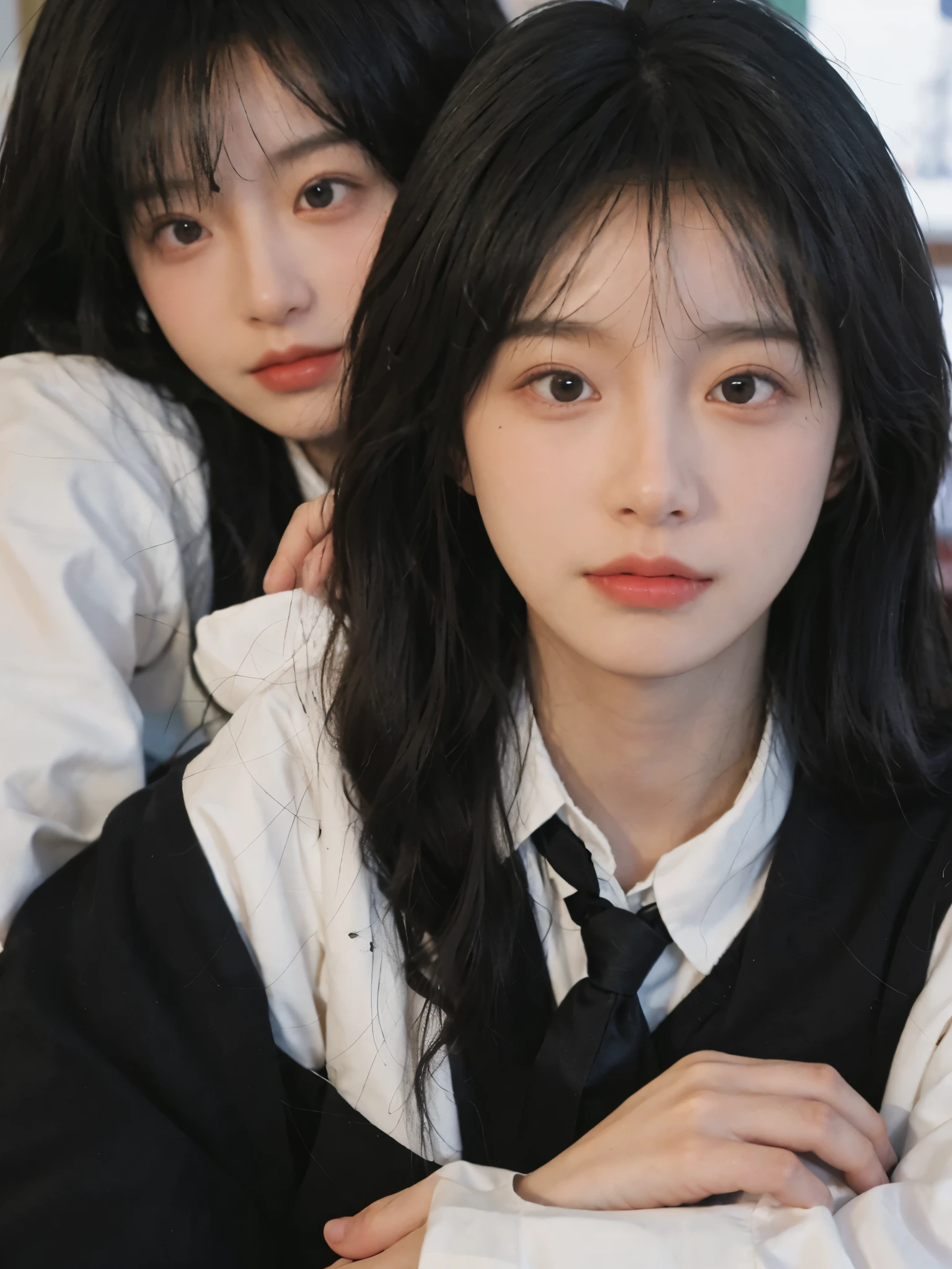 Best quality,Ultra-high resolution,(Realism:1.4),1 girl,Pink long hair,A pair of clear and moving eyes,Royal sister,Snow-white school uniform,Close-up eyes
