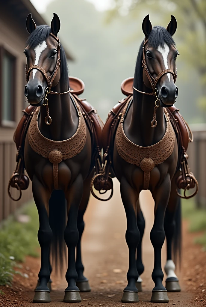 Saddled horses