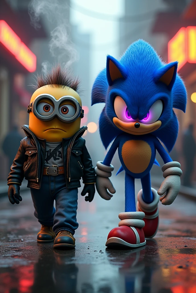 Create an image of your dawn dressed as Sonic with a Corinthians flag fighting with Darth Vader.