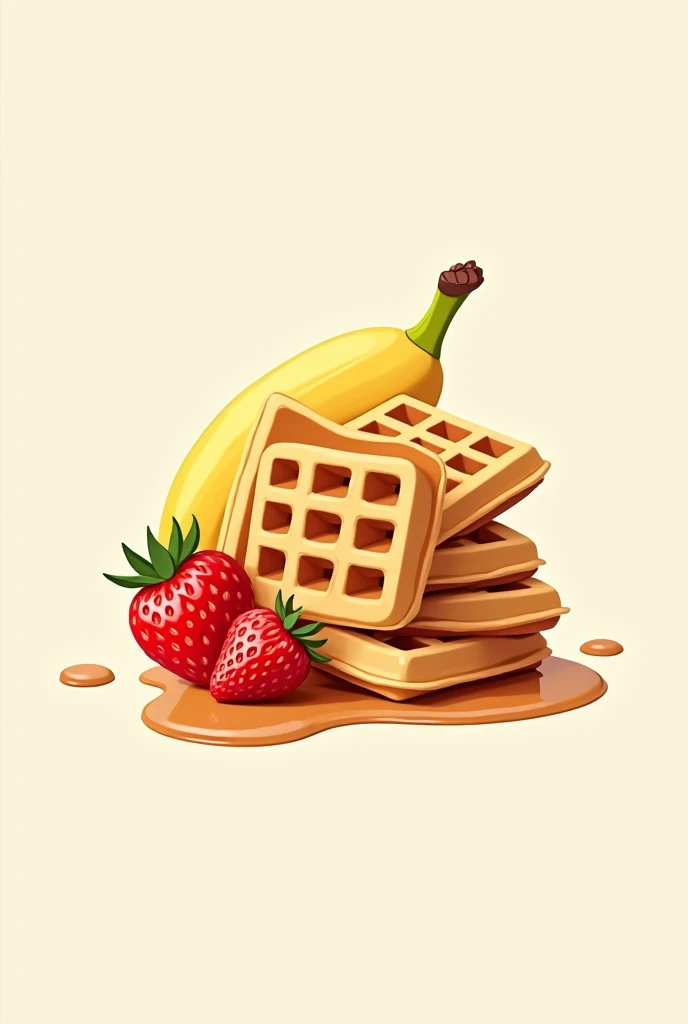 Logo for square waffles with maple syrup, two strawberries and a banana, add a clear and clean background