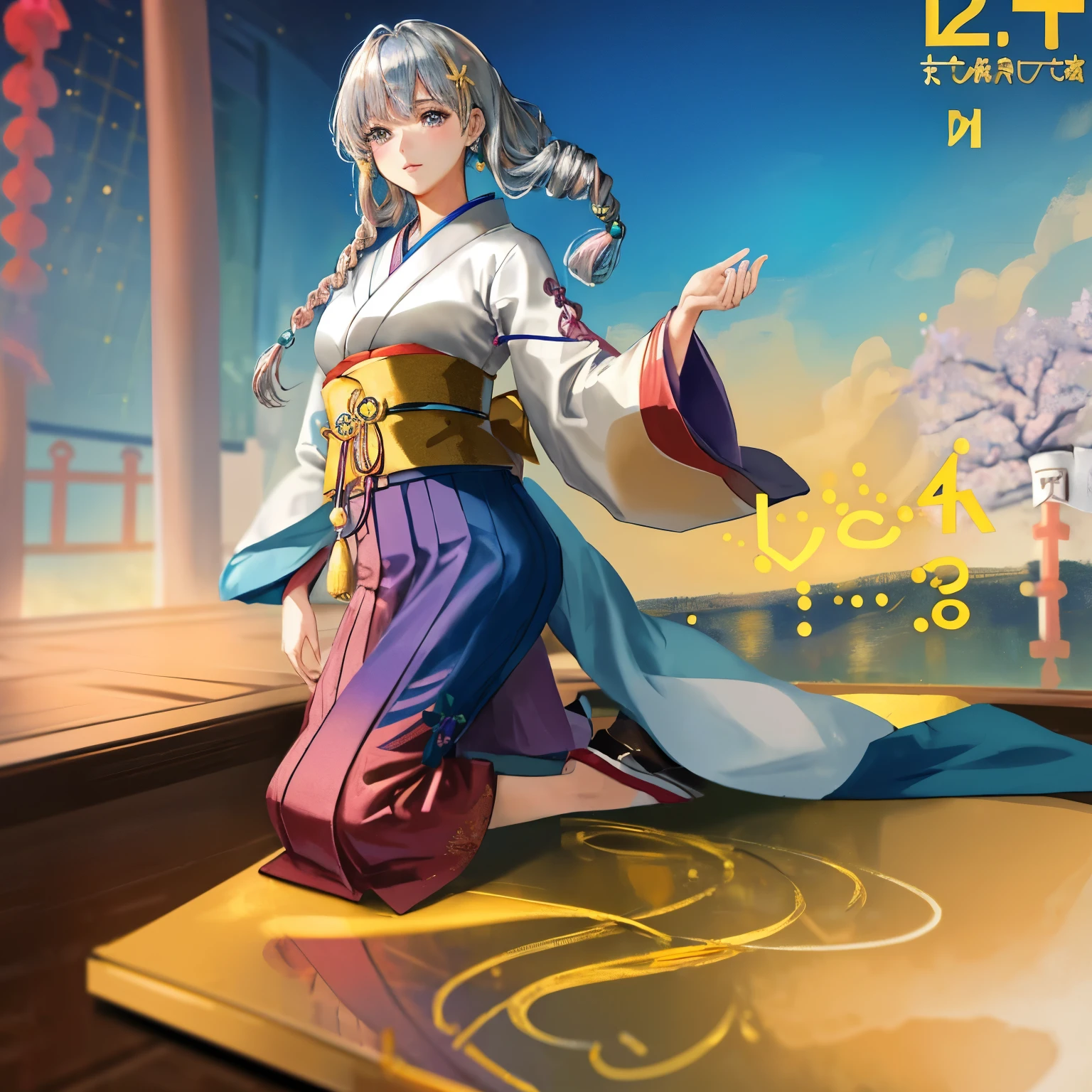 (((Theme: Blessing and protection for peace, tranquility, and improvement of living standards (fixed in Japanese1:1.4)))) BREAK
******(((Illustration Enhancement: masterpiece, best quality, ultra-detailed, 「ultra high resolution, Top Quality photorealistic Illustration, Ultra Definition」, (((cute illustration:1.3, high Saturation:1.2))), detailed beautiful face and eyes, an extremely delicate and beautiful, 「nice hands, perfect hands, appropriate posture, appropriate configuration, ideal ratio body proportions, absurdres, realistic, hyper-realistic, (((golden ratio:1.2, drafting board:1.3))), ultra-quality detailed art, high resolution (HD, 4K, 8K, 16K), 「color bit depth: 24-bit, 48-bit」, 8K, ultra-high resolution: 1.2」)))1:1.8****** BREAK
******(((Power Words: artistic and ultimate, strongest and perfect, extraordinary, groundbreaking, amazing, overwhelming, original, pioneering, innovative1:1.6)))****** BREAK
******(((Colors: 「gold, blue, green, light blue, yellow, silver, deep red, light purple, deep brown, pink, wine red」1:1.5)))****** BREAK
***(((Pose: calm and graceful pose)))*** BREAK
***(((Background: natural scenery, blue sky and green meadow)))*** BREAK
***(((Clothing: traditional Japanese kimono, elegant and beautiful design)))*** BREAK
***(((Hairstyle: long black hair, flowing in the wind)))*** BREAK
***(((Expression and Atmosphere: calm and gentle expression, atmosphere of peace and tranquility)))*** BREAK
***(((Additional Elements: light effects, aura of blessing)))*** BREAK
(((Recommended Models and LoRA: Stable Diffusion, Anything V4, Waifu Diffusion, LoRA: Beautiful Women, Realistic Hands, LoRA: Ultra-Realistic Faces, LoRA: High-Quality Textures, LoRA: Perfect Proportions)))