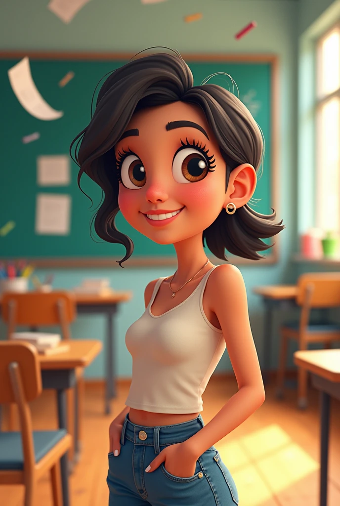 Maria in a classroom, that it is a cartoon and easy to shake by hand