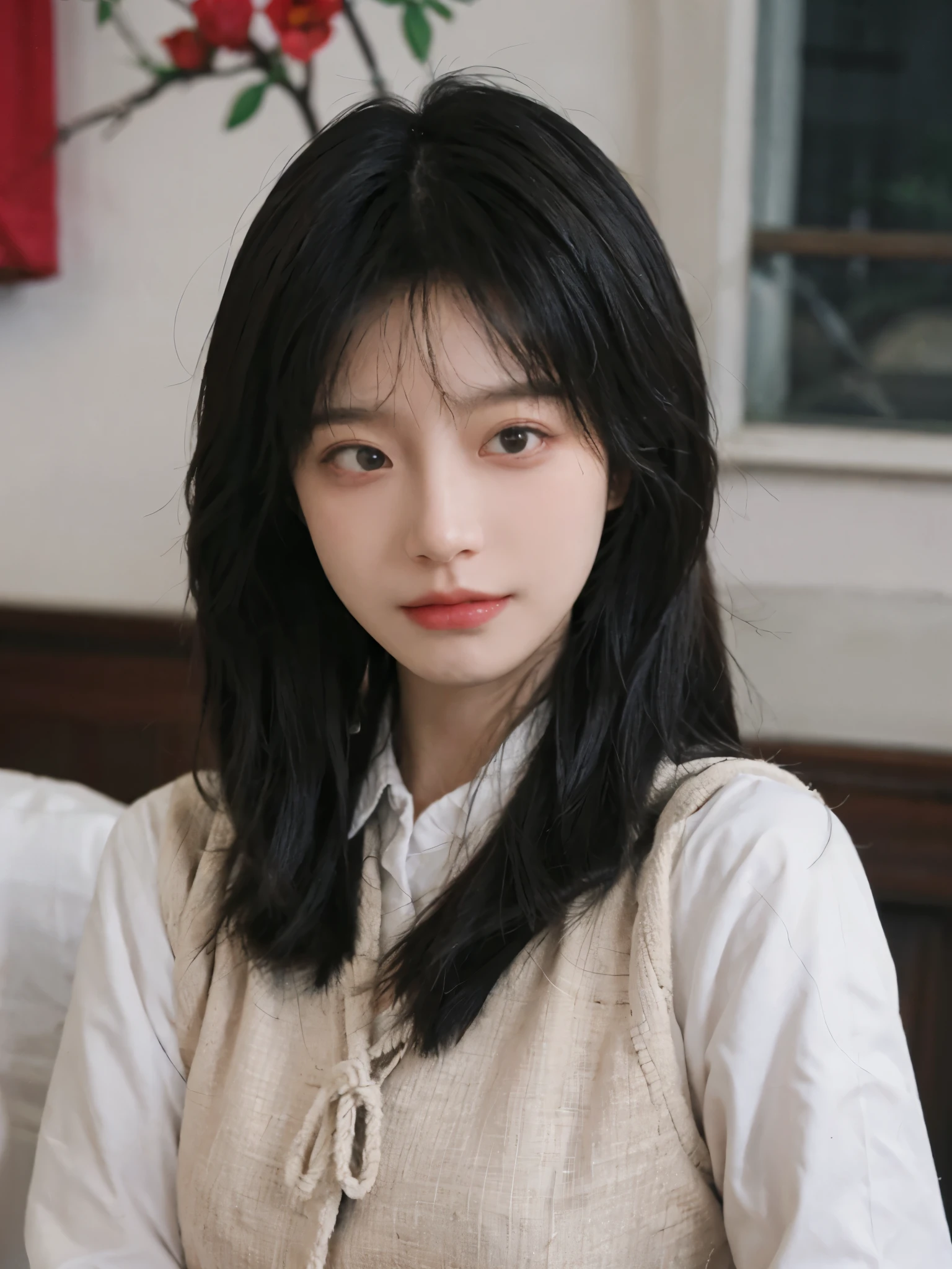 Best quality,Ultra-high resolution,(Realism:1.4),1 girl,Pink long hair,A pair of clear and moving eyes,Royal sister,Snow-white school uniform,Close-up eyes