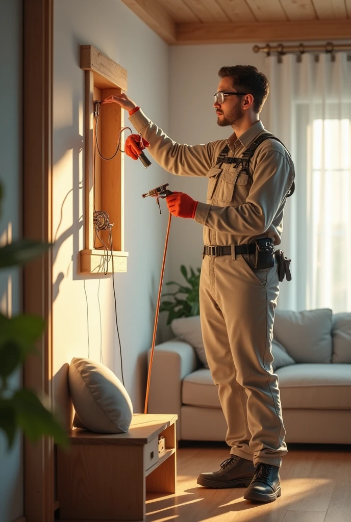 An electrical technician changing a light fixture