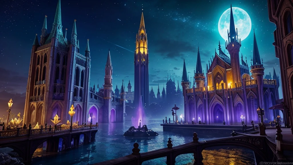 A large medieval fantasy city renowned for its radiant beauty and magical prowess. After the Convergence, a massive celestial fragment called the Heart of the Stars crashed nearby, casting the city into perpetual twilight. Now, Lumis is a city of eerie beauty, with its gleaming towers and the fragment’s unstable magic causing reality to warp unpredictably. Key locations include the partially ruined Radiant Palace, the bustling Twilight Market, the collapsed Shimmering Tower, and the bioluminescent Celestial Gardens. Lumis is a place of beauty and danger, offering both opportunities and challenges for adventurers. Surrounded by water