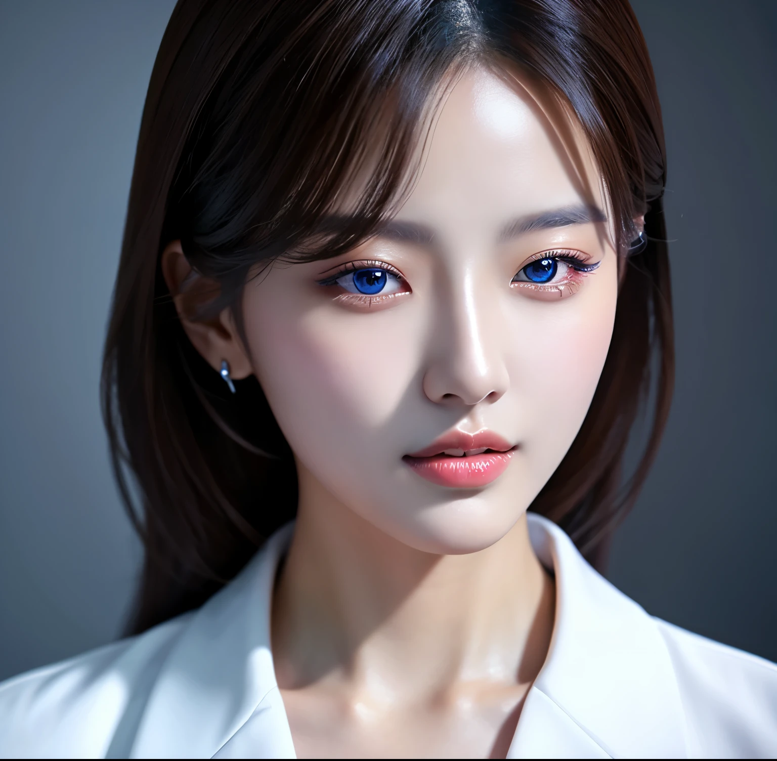 a delicate blue-eyed girl, embarrassed, blushing, 1girl, beautiful detailed eyes, beautiful detailed lips, extremely detailed eyes and face, long eyelashes, shy expression, soft lighting, pastel colors, cinematic lighting, realistic, photorealistic, 8k, highres, best quality, masterpiece