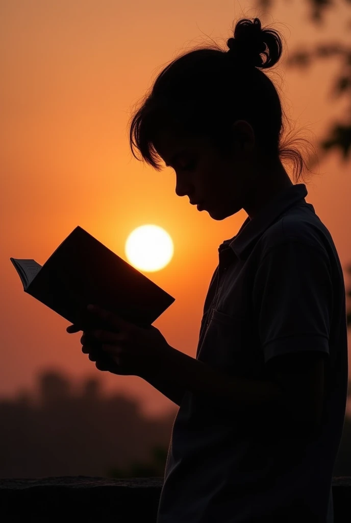 Silhouette of a teenager reading I love reading