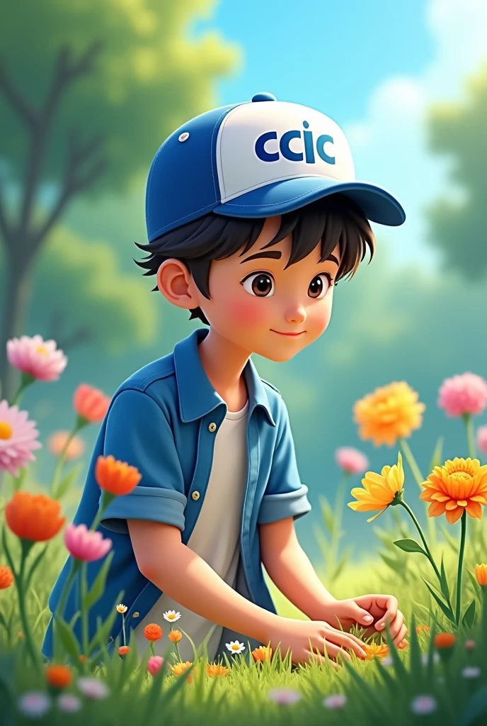 You can make an animation, like a teenager who has the CCIC logo with a CCIC cap but the cap has blue letters and the colors blue, green and white so that he looks careful in the gardens, that several flowers come out carefully to place in an advertising art