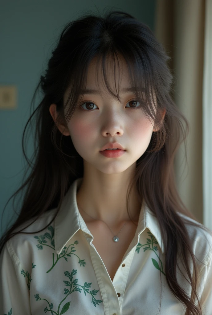 best qualityer, Facial Focus, smooth light, ultra high resolution, (photorrealistic:1.4), CRU photo,
1 Japanese girl, standing alone, cute, (boy, lights in the eyes),  detailed gorgeous face, (smallbreast),(high resolution detail of human skin texture),
(long hair),
hinterland,
Damask Shirt Dress,
(portraite), naked, pussy