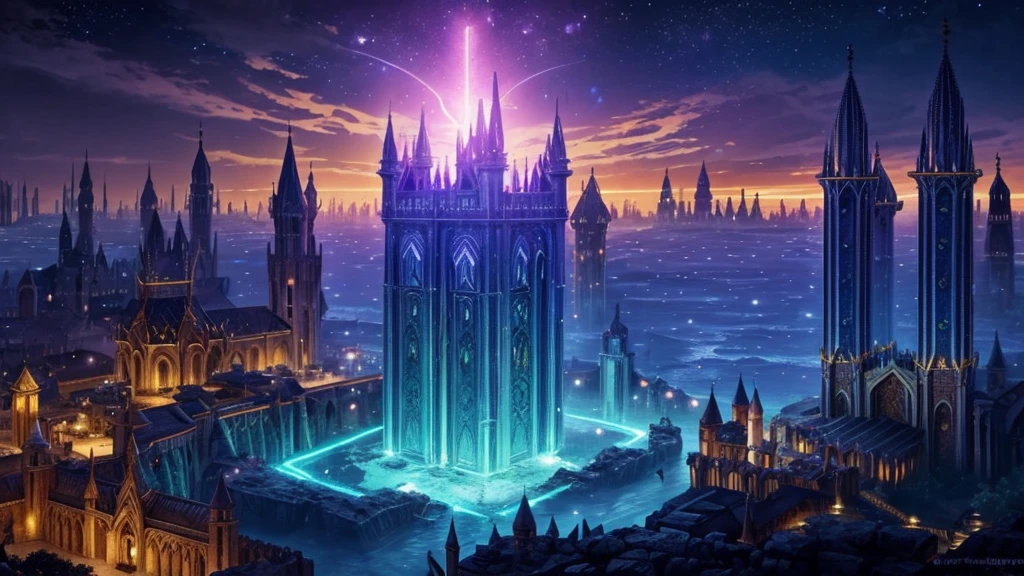 A large medieval fantasy city renowned for its radiant beauty and magical prowess. After the Convergence, a massive celestial fragment called the Heart of the Stars crashed nearby, casting the city into perpetual twilight. Now, Lumis is a city of eerie beauty, with its gleaming towers and the fragment’s unstable magic causing reality to warp unpredictably. Key locations include the partially ruined Radiant Palace, the bustling Twilight Market, the collapsed Shimmering Tower, and the bioluminescent Celestial Gardens. Lumis is a place of beauty and danger, offering both opportunities and challenges for adventurers. Surrounded by water