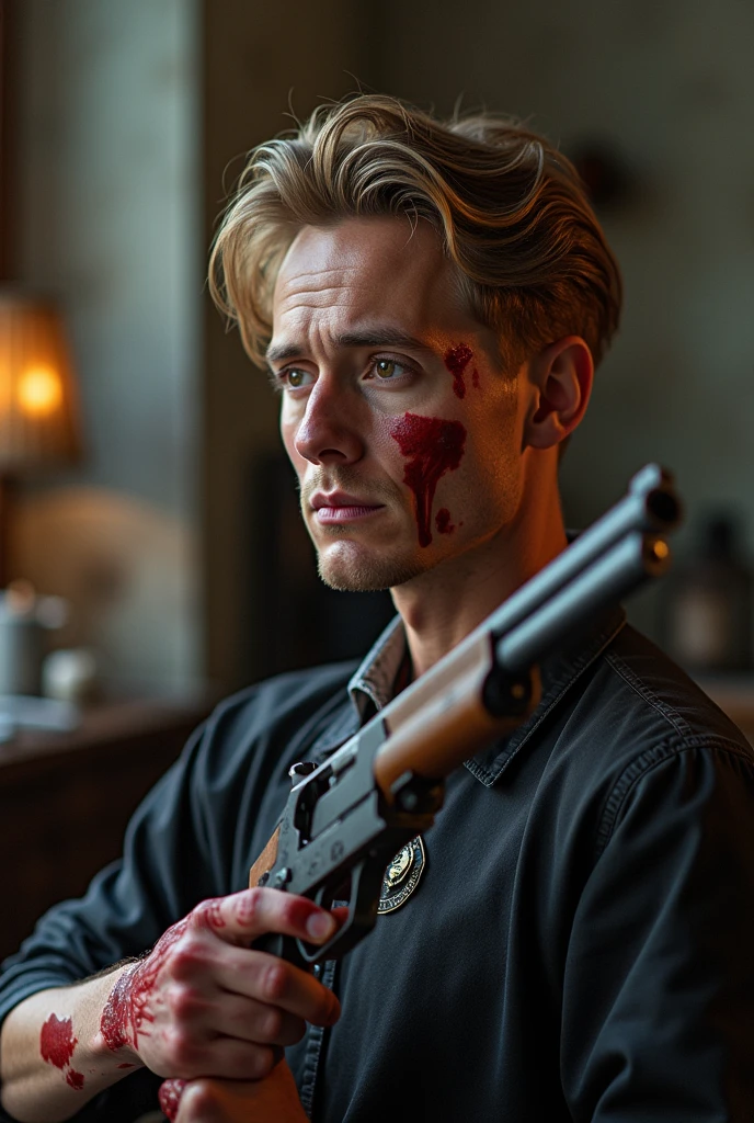 hairdresser with firearms and blood