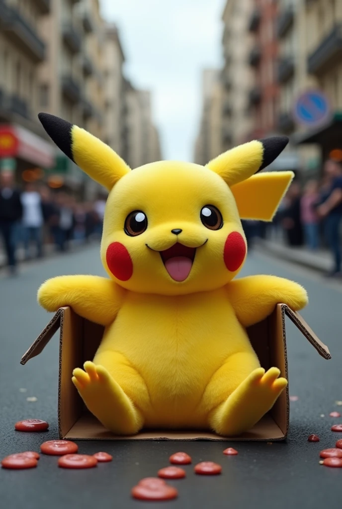 Pikachu with twenty venereal diseases lying on the street in a cardboard box 