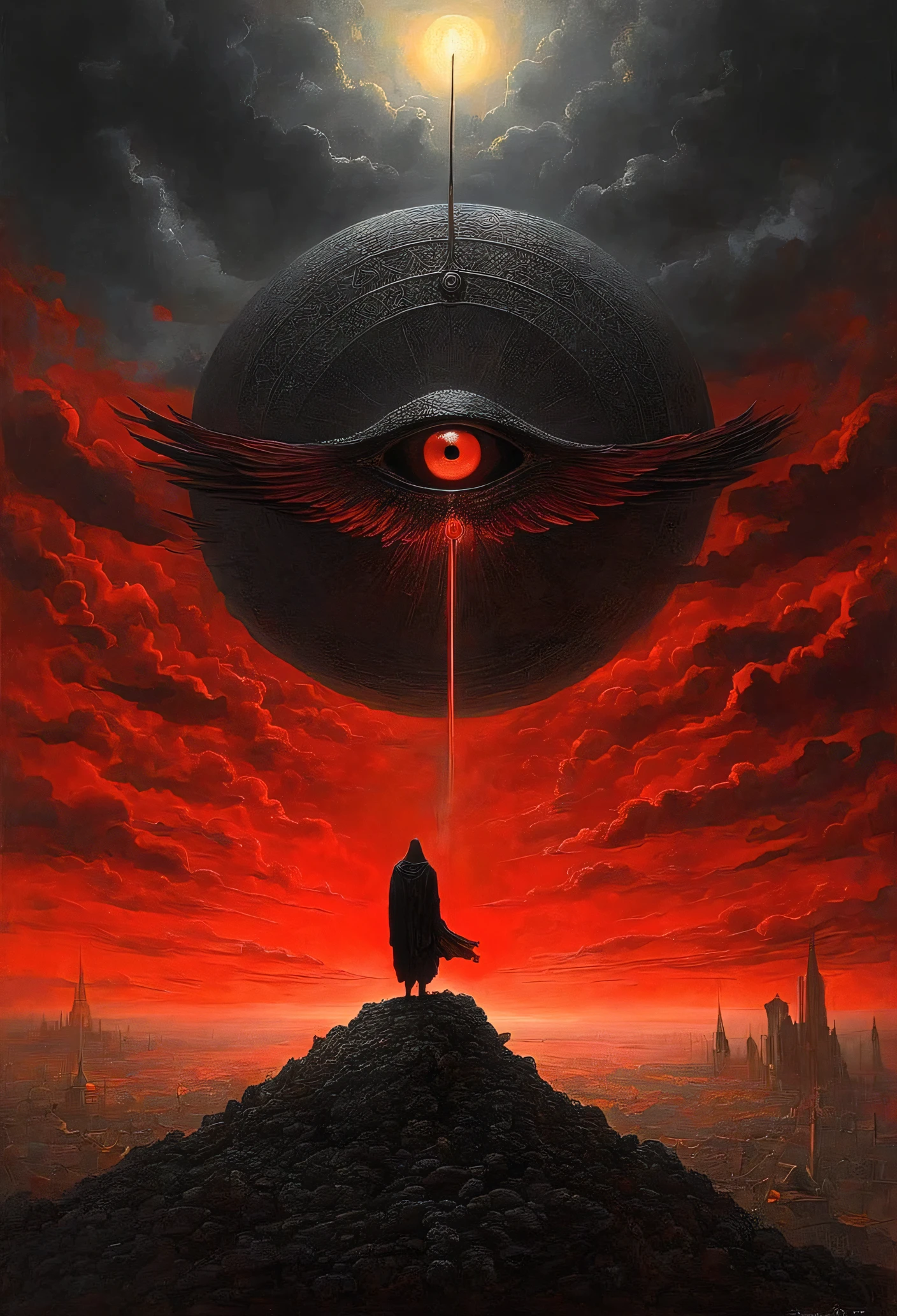 Mythical creatures, author:Zdzislaw Beksiński、Angel、Holy War、Big eye in the sky、Red/Black