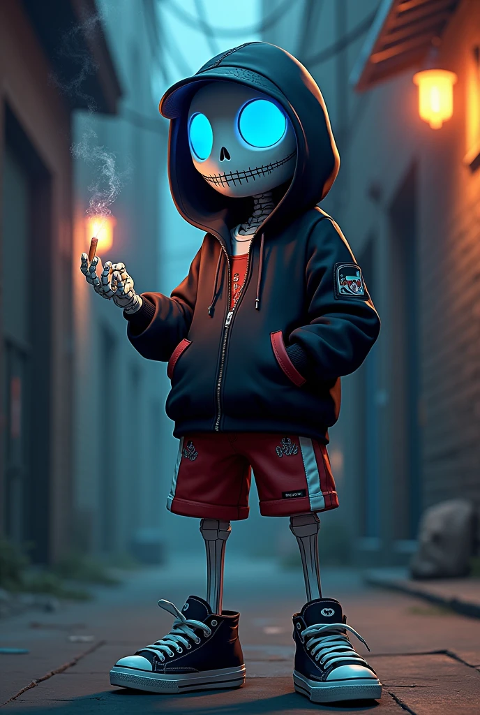 Sans with undertale SWAG COOL WITH CIGARETTE COMING  AND HIS EYE GLOWS BLUE