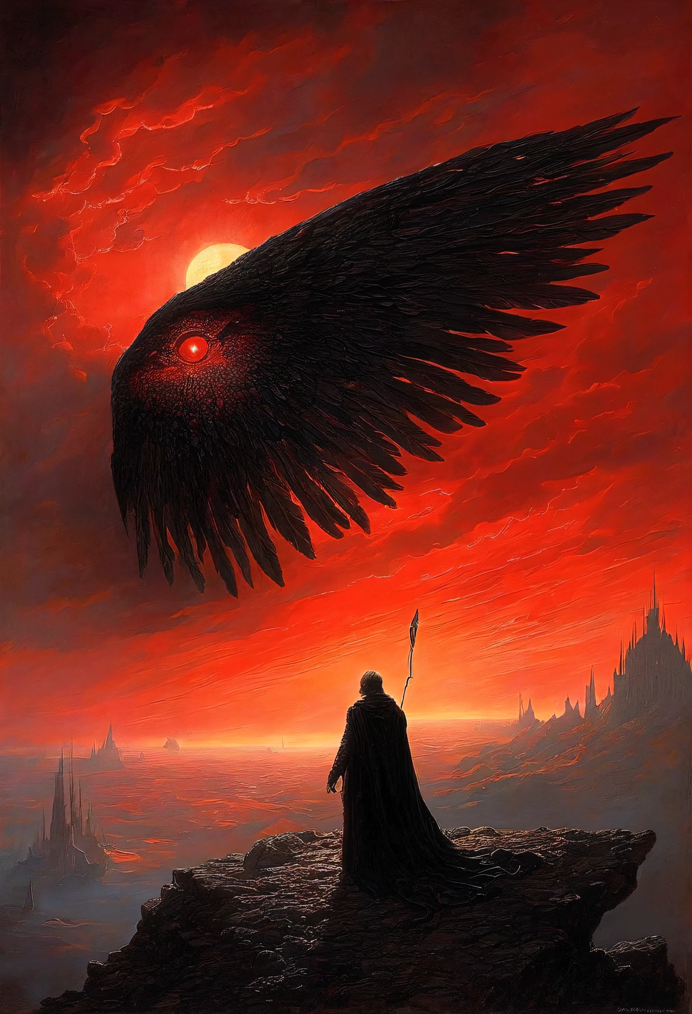 Mythical creatures, author:Zdzislaw Beksiński、Angel、Holy War、Big eye in the sky、Red/Black