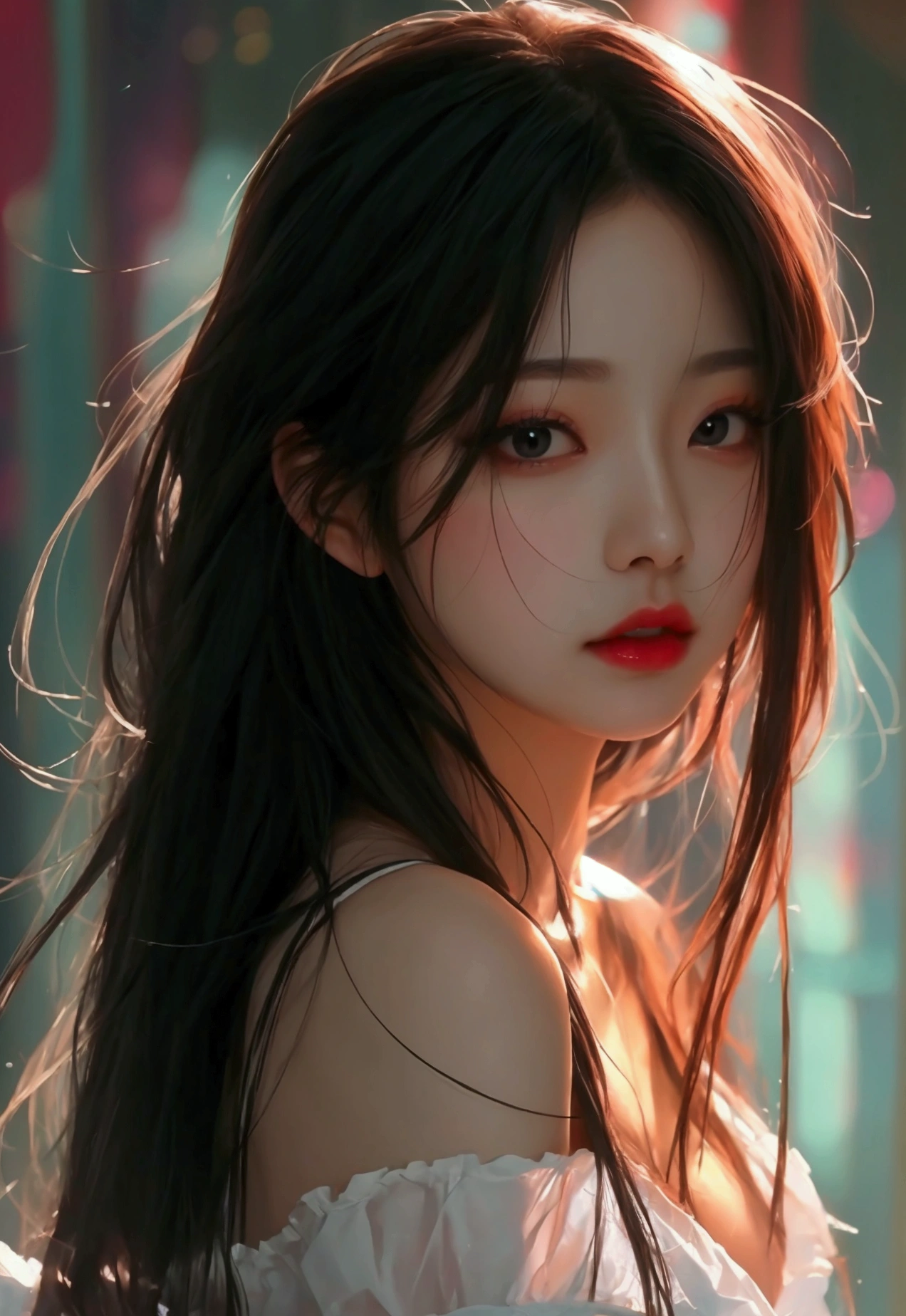 masterpiece, ultra details, best quality, 1 sexy korean girl, masterpiece, ultra details, best quality, black long straight hair,