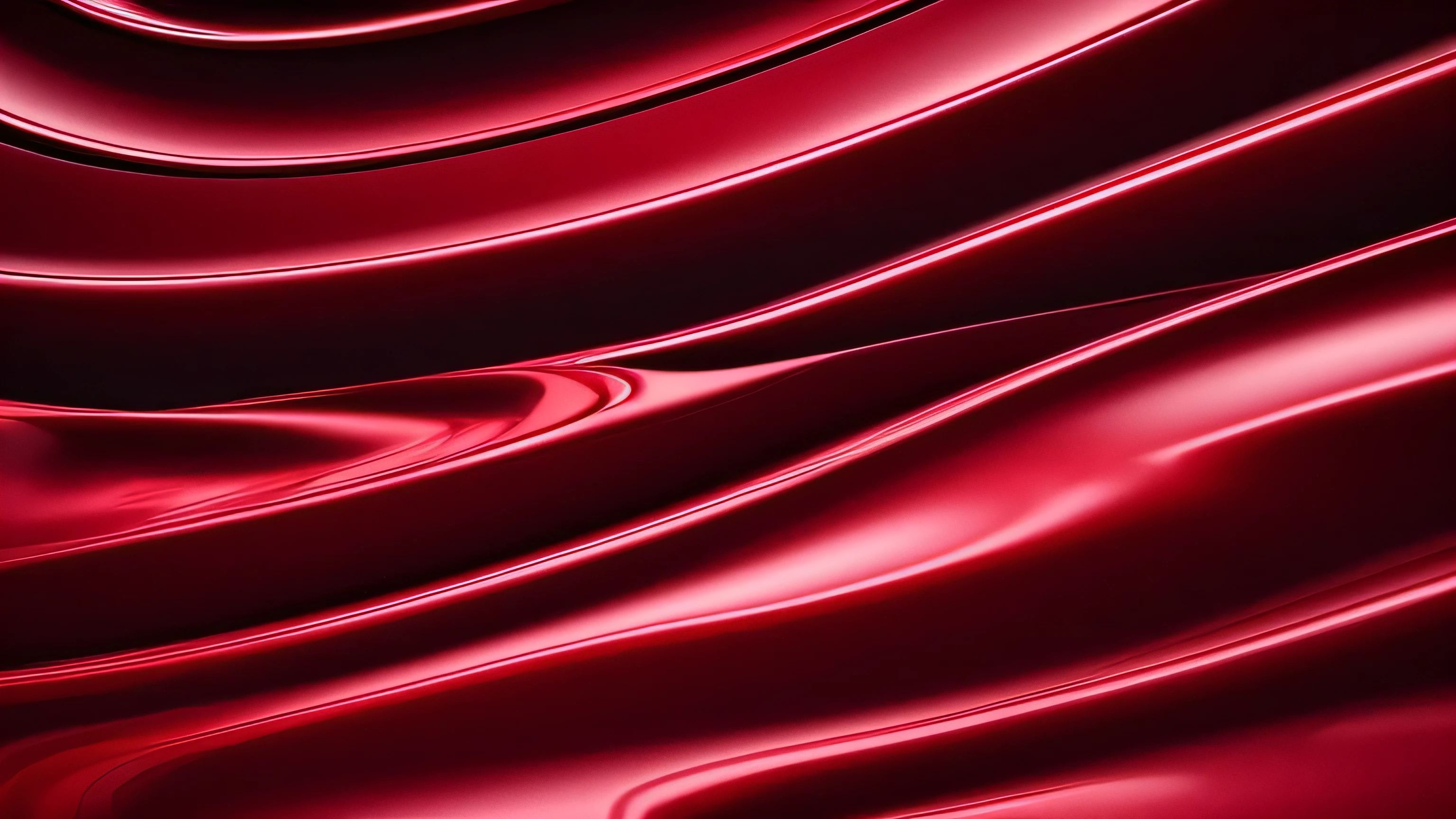 Abstract dark red line wave shape, dark background design, reflection, 3d render