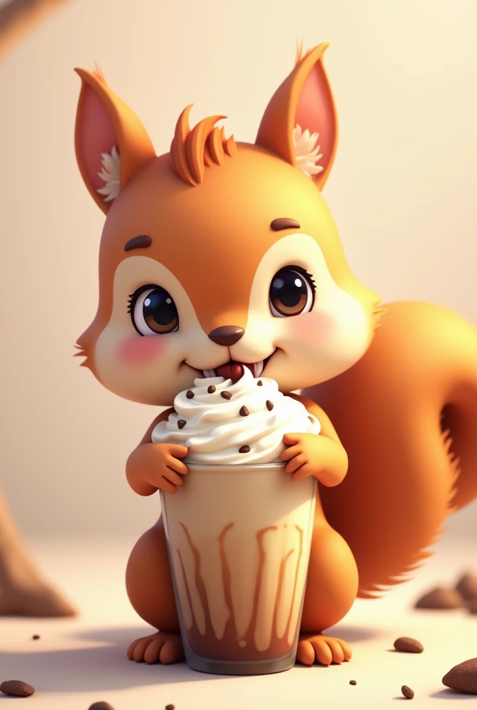 Cute squirrel with a coffee frozen treat.