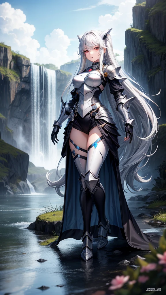 アニメ, 15 year old girl, {face perfect}, {long white hair}, {[dark red eyes]}, {asymmetrical eyes}, {perfect nose}, {visible lips}, {full body 5.0}, {silver armor 1.6 complete}, {in a waterfall}

{8k image}, {128k ultra resolution}, {ultra quality 128k}, {128k high quality sharpness}
