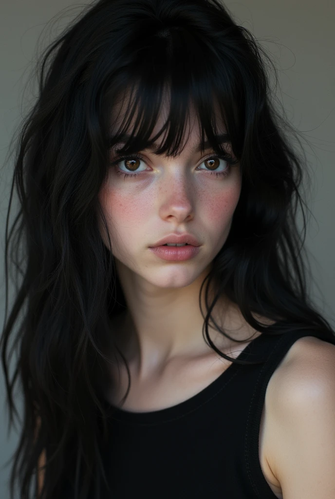 he is 16 years old, she looks like a girl, but she is a boy, her hair is black and she has penetrating dark eyes, her skin is white
.