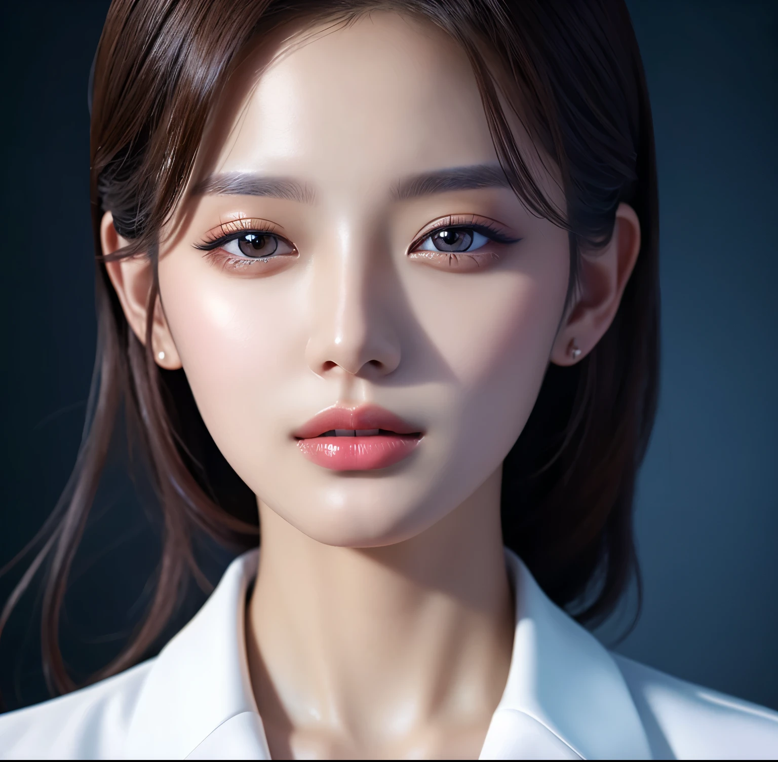 Close up portrait of woman in blue suit and white shirt, Elegant digital art, High-quality portraits, Shiny digital painting, Digital Art Images, Beautiful digital art, Elegant digital painting, Portraits of Korean female idols, Beautiful digital painting, Realistic cute girl drawing, high quality digital painting, TWICE&#39;s Tzuyu, Professional Profile Photo, Korean Girls