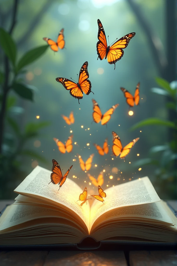 Books with pages turning into butterflies