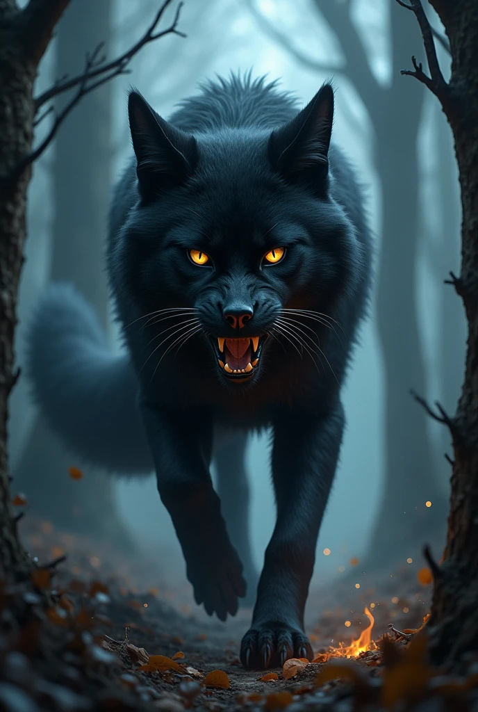 A black cat with a wolf