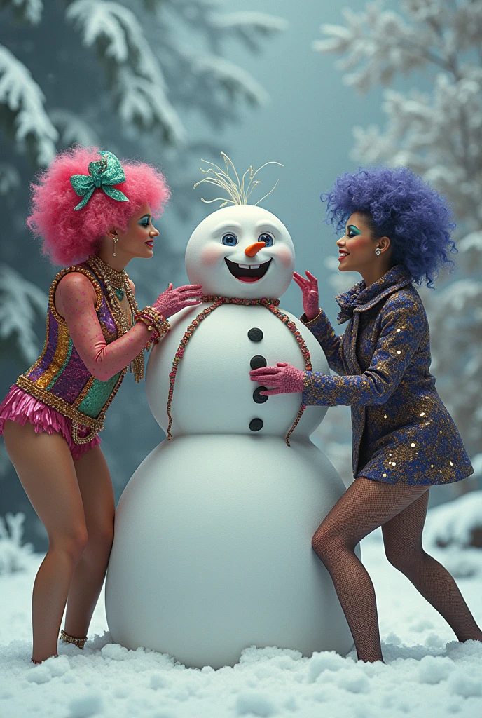Transvestites with snowman 
