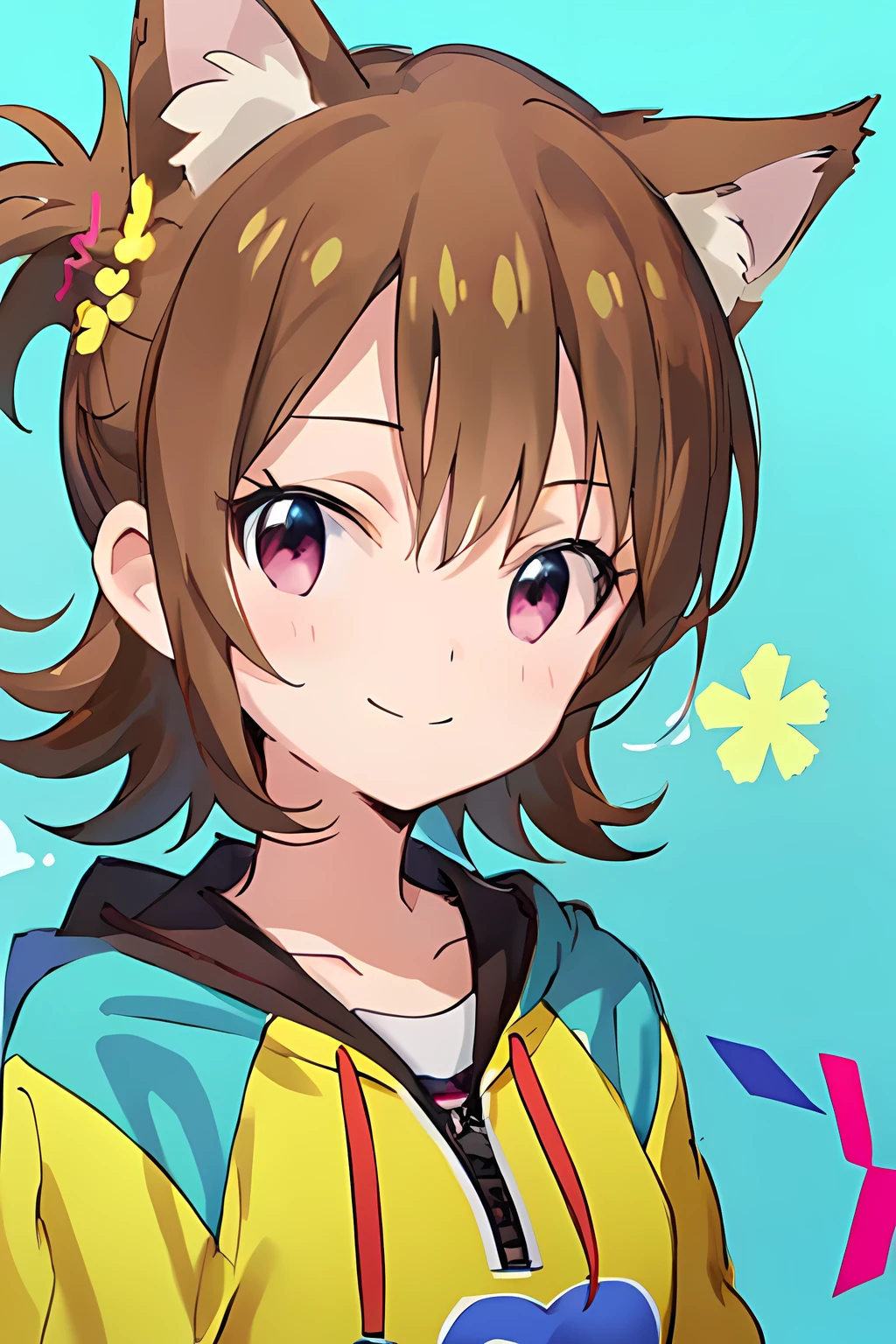 1girl、ami futami、kemonomimi、(UHD)、smile、upper body、8k、solid color background、looking at viewer