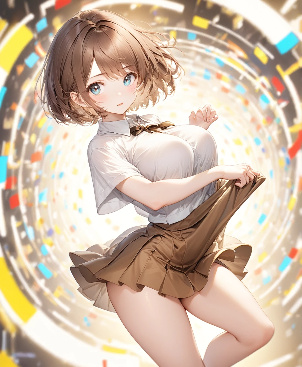 Misaka Mikoto、masterpiece, highest quality, High resolution ,Stains on panties、 downShot, mini skirt, Pleated skirt, Knee socks, ass pov, Cowboy Shot, Showing panties, Showing off your ass, Look Down, close, Huge breasts, Thick thighs, Stick your butt out, Big Hips, Low Angle, Huge Ass, My butt is too big to fit into the skirt, Orgasmic face, Looking at the audience, From behind, From below, Look Down, make out, Grab your ass, Put your hands on your buttocks, striped panties, Squat with your legs apart