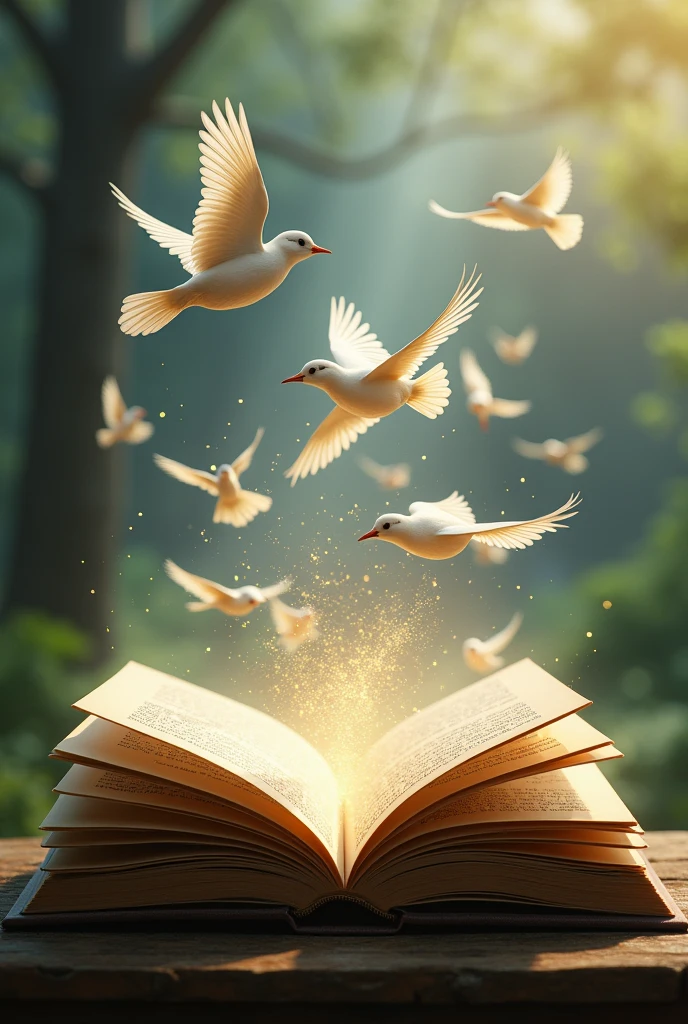 Open books with pages turning into birds 

