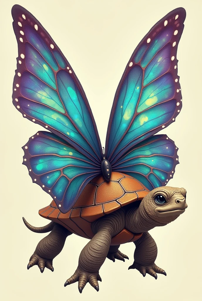 A turtle with butterfly wings on the shell for a non-realistic tattoo drawing
