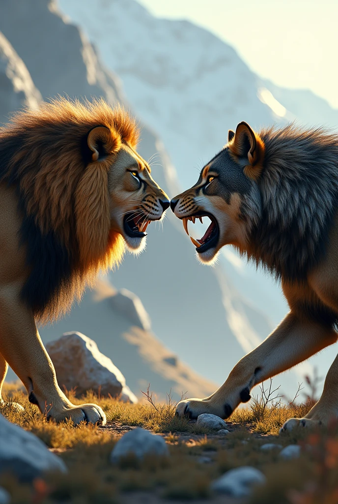 A lion and a wolf face