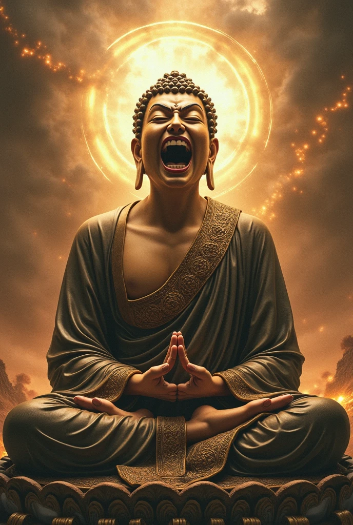 Buddha screaming "Crisis, don&#39;t steal my big boss position!!!"