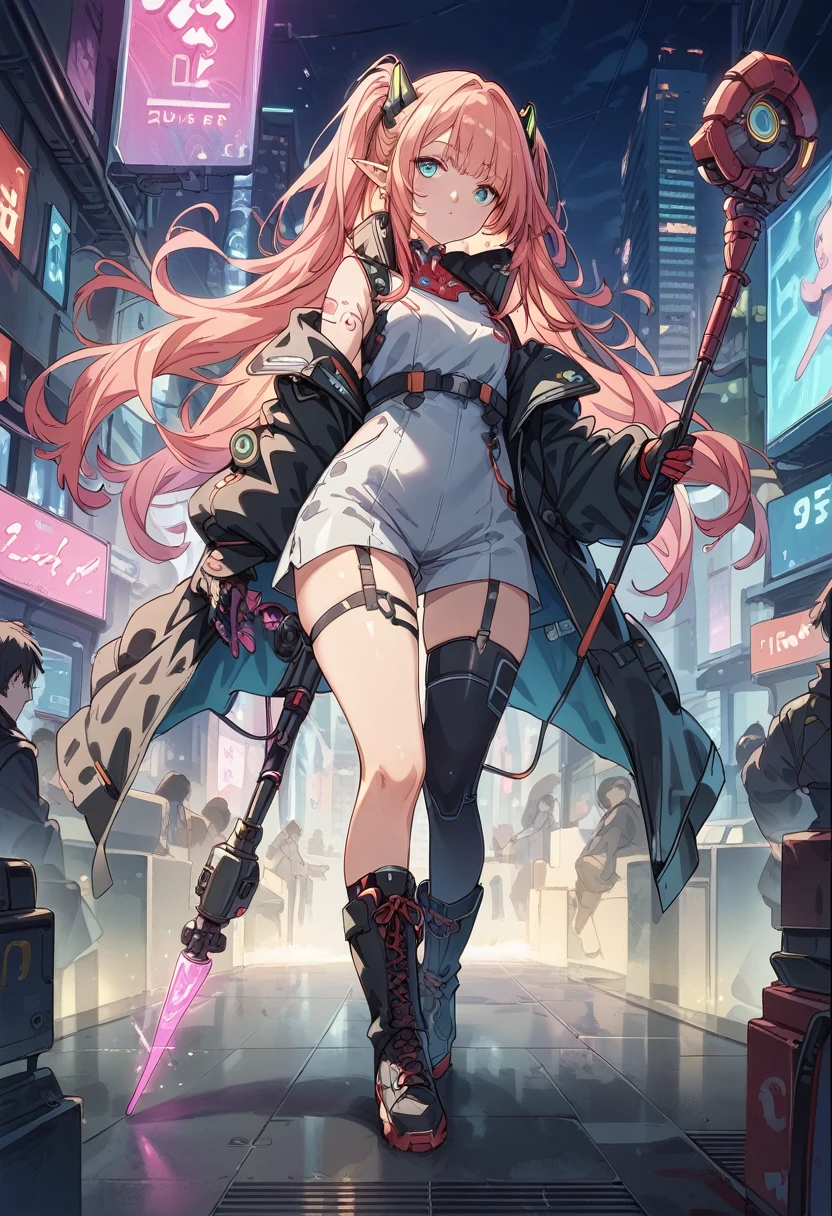 score_9, score_8_up, score_7_up, Cute Girl, elf, cowboy shot Wizard, pointed ears, masterpiece,(bestquality),highlydetailed,ultra-detailed,
1 girl,(black and red tones),(mechanical),(cool),(biodesign),( biomechanics),long hair,(wires and tubes),(futuristic outfit),(leather jacket),(combat boots),(in a cyberpunk city with neon lights),(holding a magic staff)