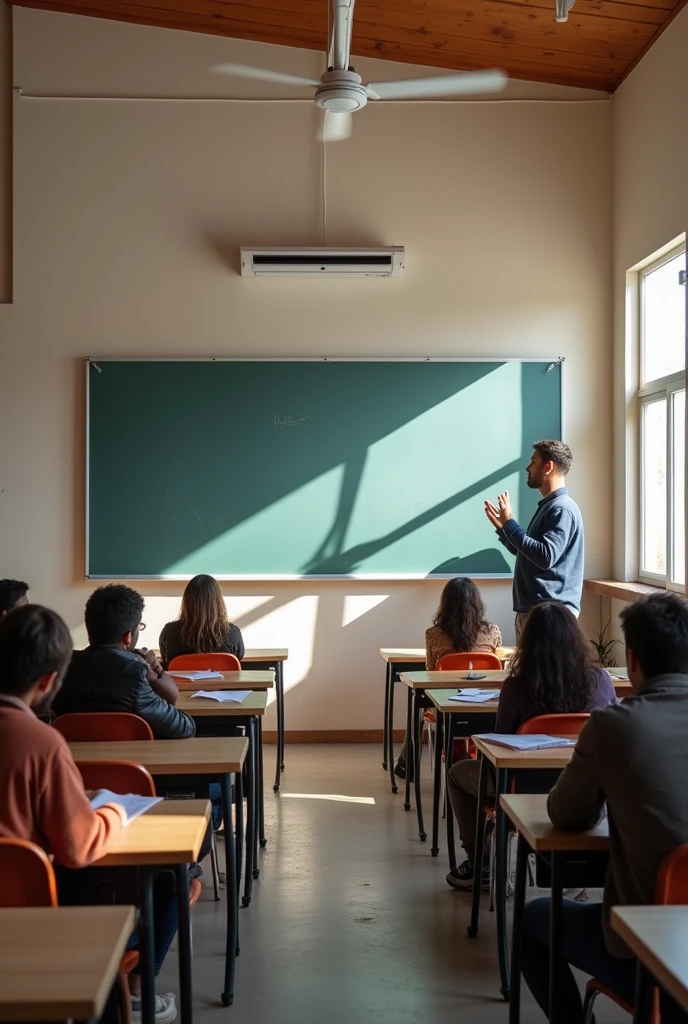 Realistic image of a classroom in an adult education school in Chile