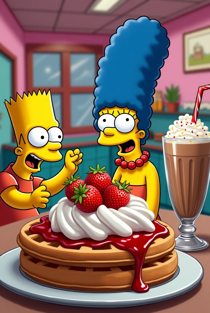 strawberries and cream, waffles, shakes, Simpsons style chocolate covered strawberries