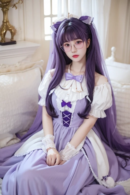 Highest quality、masterpiece、High sensitivity、High resolution、Detailed Description、Slender women、Glasses、****ta、Purple Hair、