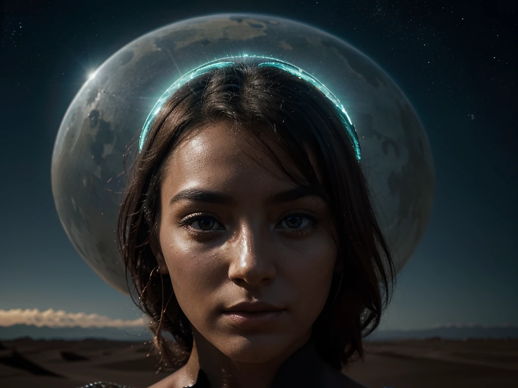 A captivatingly enigmatic Martian figure, their silhouette aglow with an ethereal light against a stark Martian landscape. This mesmerizing portrait, possibly a digital painting, captures the unearthly beauty of the mysterious being. Their luminous form shimmers with otherworldly hues, casting a spellbinding glow that seems to defy the laws of physics. Such a high-resolution image evokes a sense of wonder and curiosity, inviting viewers to ponder the secrets of this enigmatic being from another world.