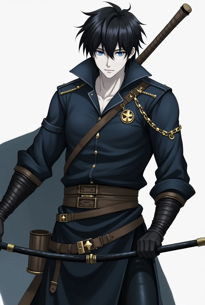 Human, Male, hunter, Black Hair, Blue Eyes, Pale skin, full body, solo