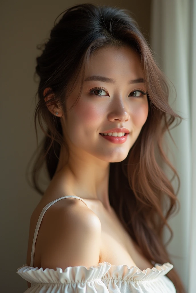 (The best quality at its best,4K,8k,High resolution,masterpiece:1.2),Super detailed,(Actual,Realistically),Bright colors,Beautiful Eyes,A delicate smile,Blushed,Textured Skin,masterpiece,khd,The best quality at its best,A kind and beautiful woman,Mild,Delicate and sexy collarbone,Attractive goose face,double eyelid,Rosy lips,Small Nose,Random Hairstyles,Random hair color,Random Costume,Huge big breasts,have confidence,elegant,Noble,Happy atmosphere,A little blush,wonderful thing,Perfect pubis,Maid clothes