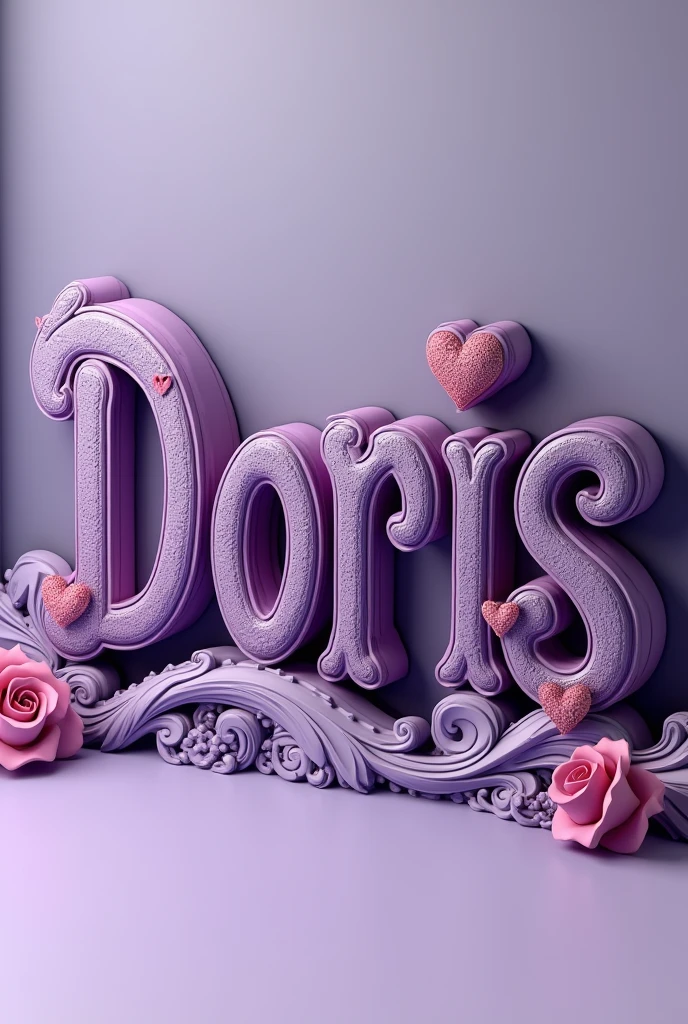 Make an image of only nice artistic 3D letters that only says: “Doris” that is not in italics and that is in Spanish (It's for my pet's collar) with purple and other matching colors